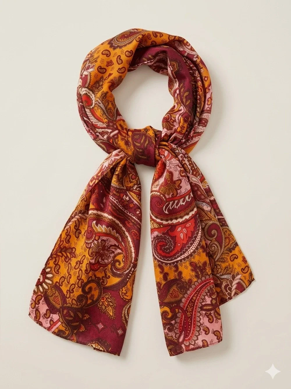 Paisley Print Pure Silk Mid Weight Scarf Made in USA 12 x 60 inches